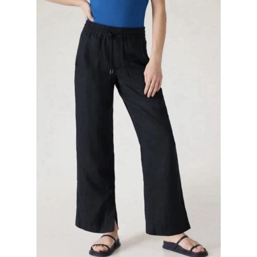ATHLETA Retreat Wide Leg Linen Pant 2X Black #851038 vacation resort athletic